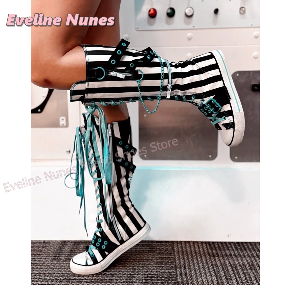 Women'S Fashion Jewellery - Bottes en toile rayées gothiques Y2K