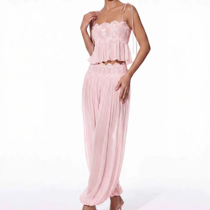 Lace Trim Cami - Ensemble pantalon long pour femme, haut