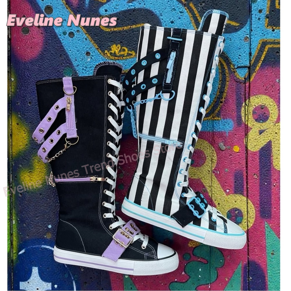Bottes en toile rayées gothiqu - Women'S Fashion Jewellery avis et prix