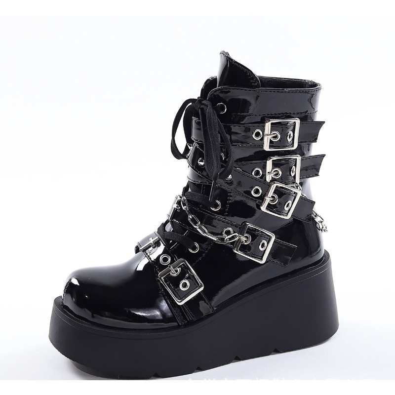 Bottines Punk en cuir verni av - Women'S Fashion Jewellery avis et prix